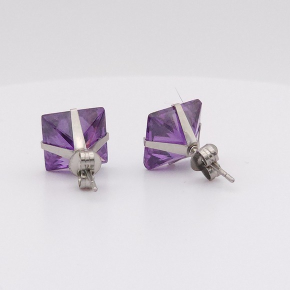 Silver 10mm Square CZ Amethyst Purple Stud Earrings – NEW - Picture 14 of 16